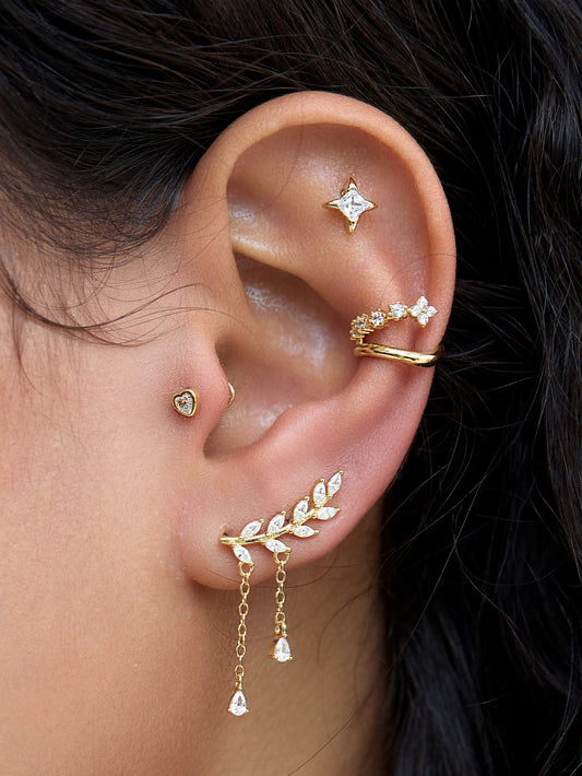 925 Sterling Silver Leaf Vine Ear Stack