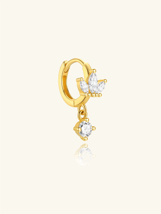 925 Sterling Silver Marquise Crown Drop Huggie Hoop Earring