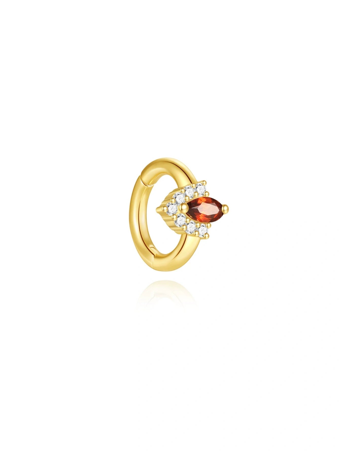 925 Sterling Silver Marquise Flower Garnet Red Piercing Ear Stack