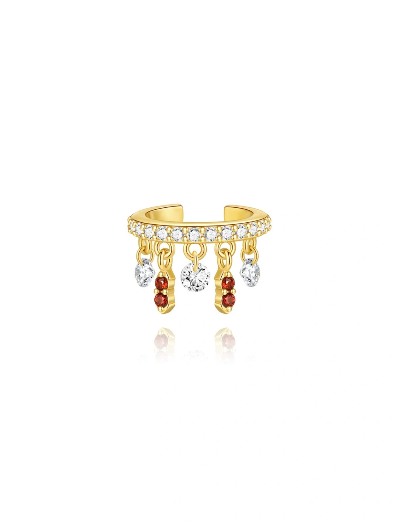 925 Sterling Silver Marquise Flower Garnet Red Piercing Ear Stack
