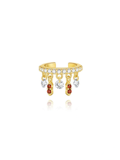 925 Sterling Silver Marquise Flower Garnet Red Piercing Ear Stack