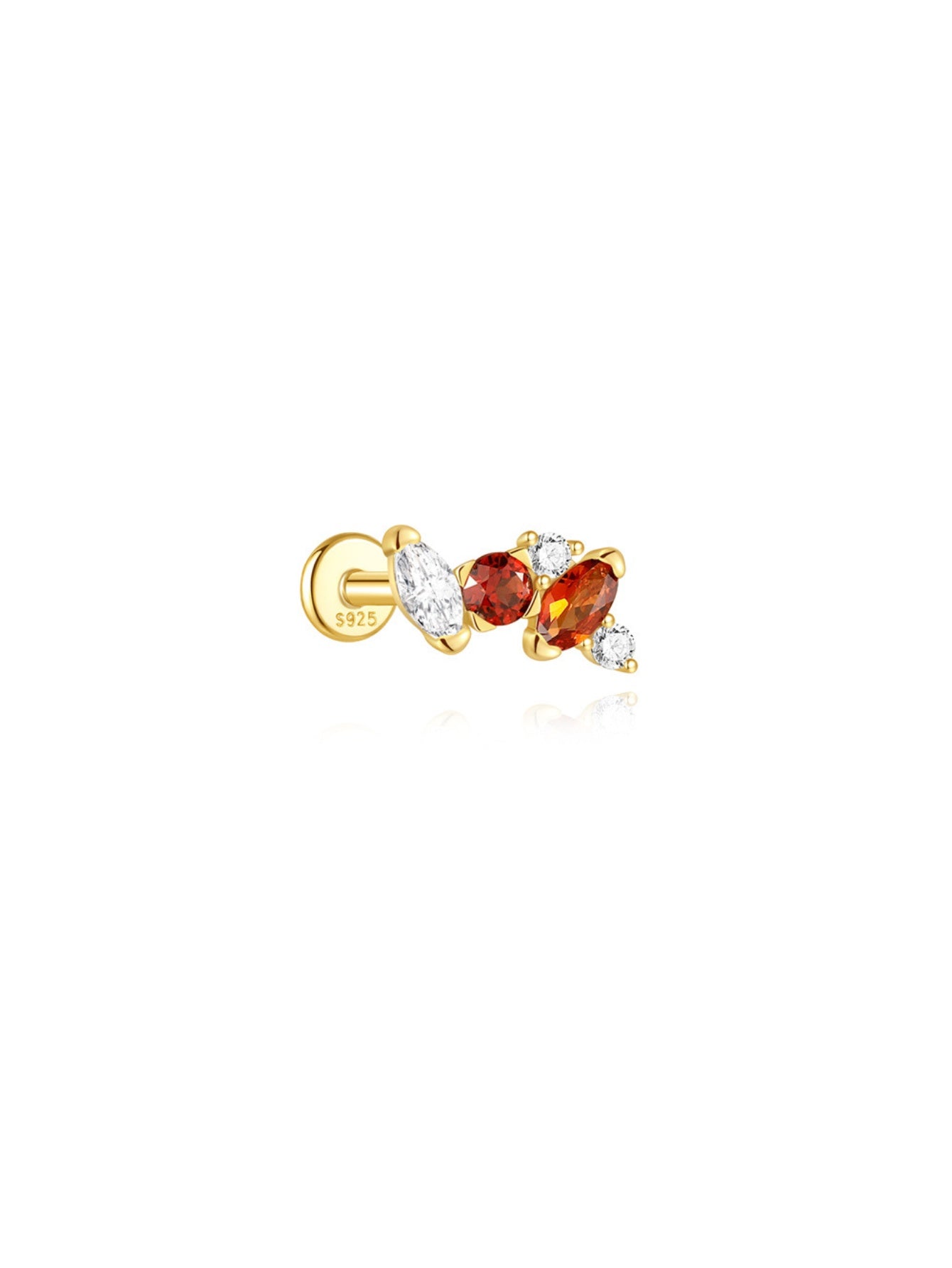925 Sterling Silver Marquise Flower Garnet Red Piercing Ear Stack