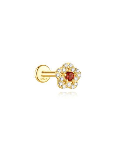 925 Sterling Silver Marquise Flower Garnet Red Piercing Ear Stack