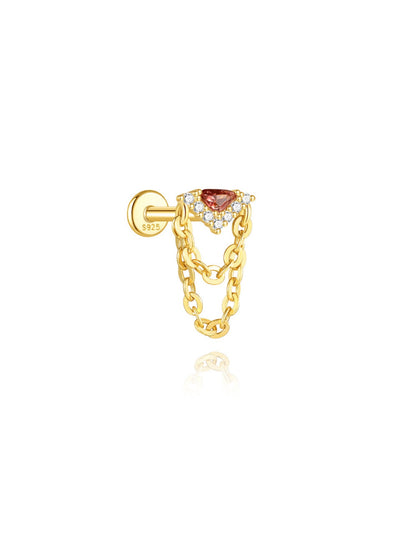 925 Sterling Silver Marquise Flower Garnet Red Piercing Ear Stack