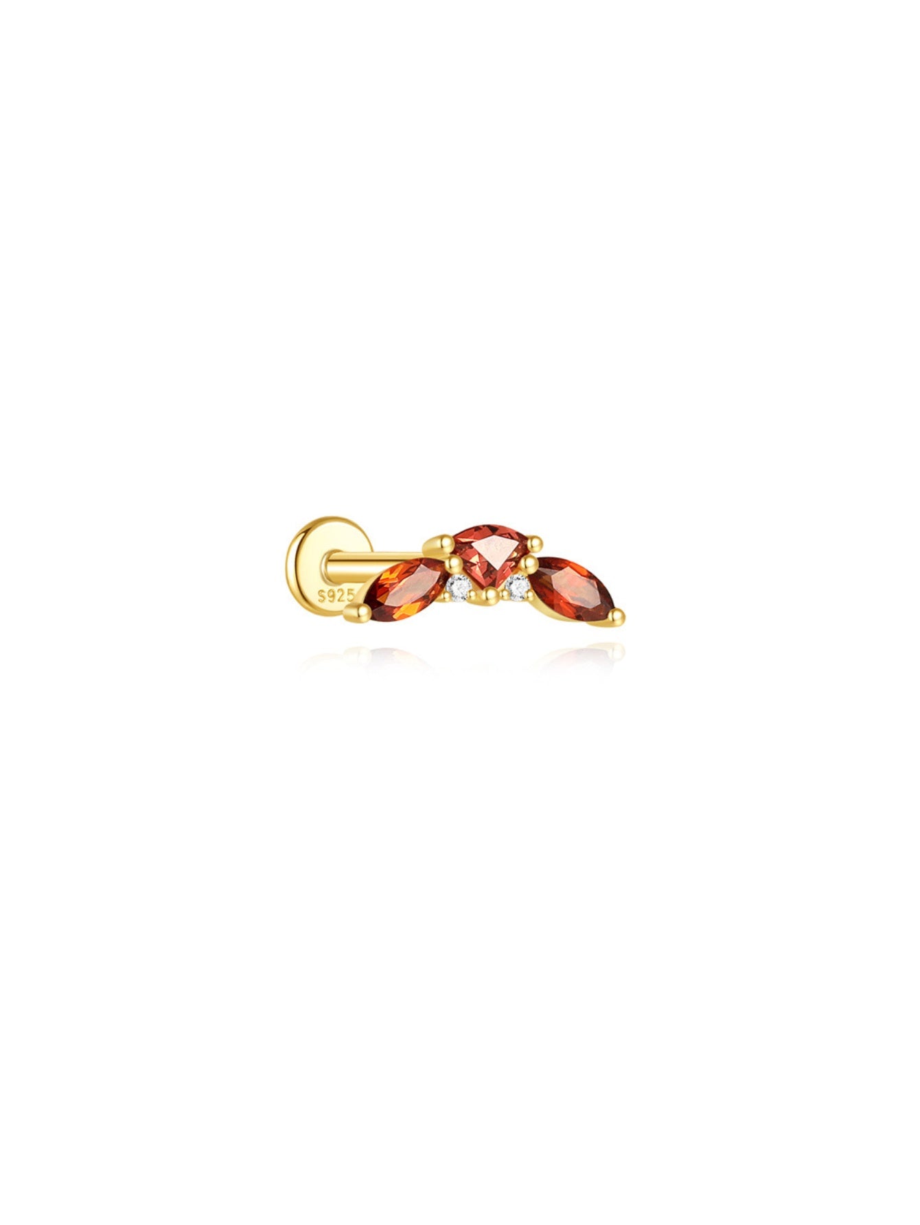 925 Sterling Silver Marquise Flower Garnet Red Piercing Ear Stack