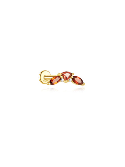 925 Sterling Silver Marquise Flower Garnet Red Piercing Ear Stack