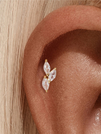 925 Sterling Silver Marquise Leaf Flat Back Stud Earring