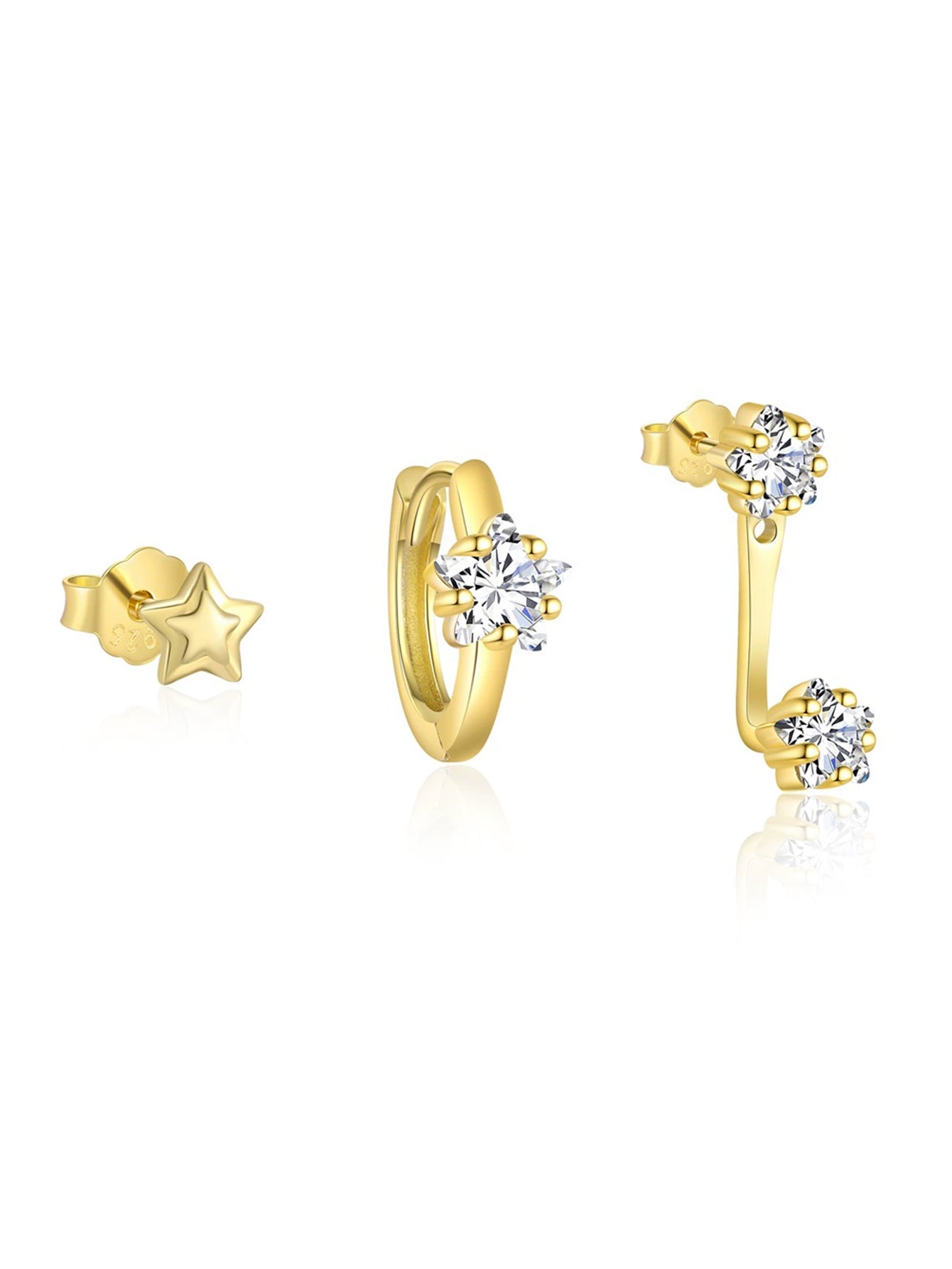 925 Sterling Silver Minimalist Star Zircon Earring 3 Pieces Set