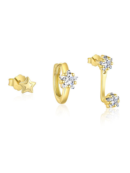 925 Sterling Silver Minimalist Star Zircon Earring 3 Pieces Set