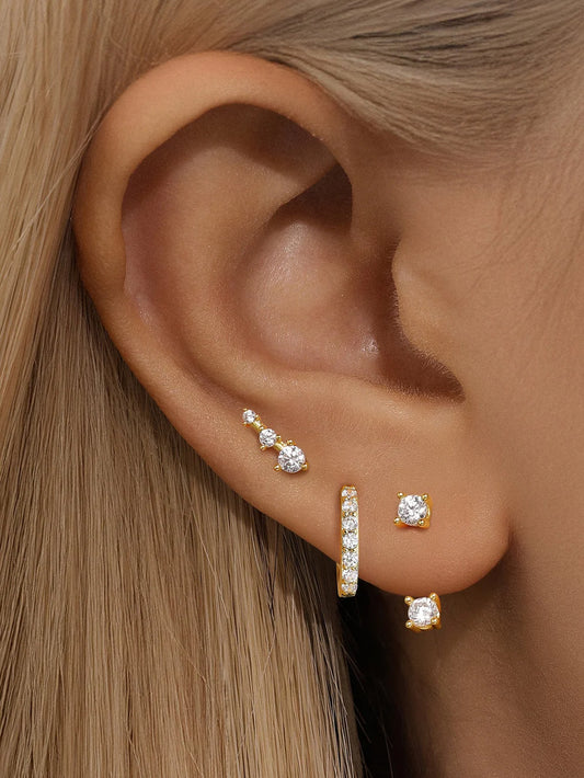 925 Sterling Silver Minimalist Zircon Earring Set