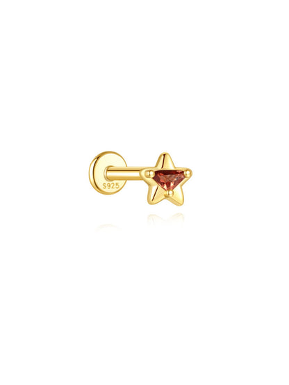 925 Sterling Silver Moon Star Garnet Red Piercing Ear Stack