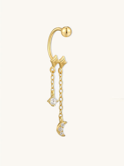 925 Sterling Silver Moon Zircon Dangle Earrings