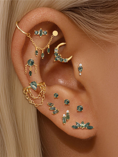 925 Sterling Silver Moss Agate Clicker Hoop for Daith & Septum