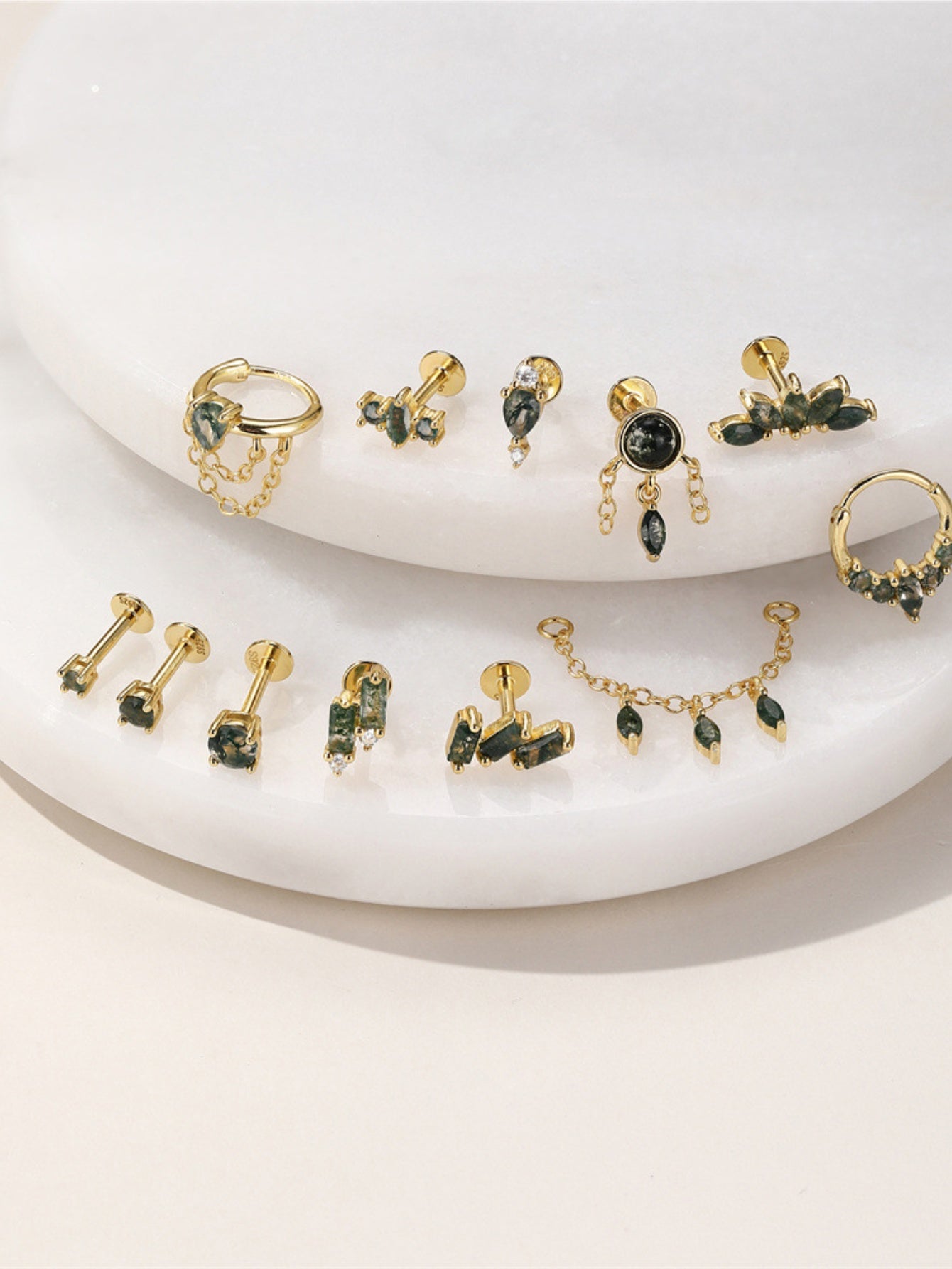 925 Sterling Silver Moss Agate Clicker Hoop for Daith & Septum