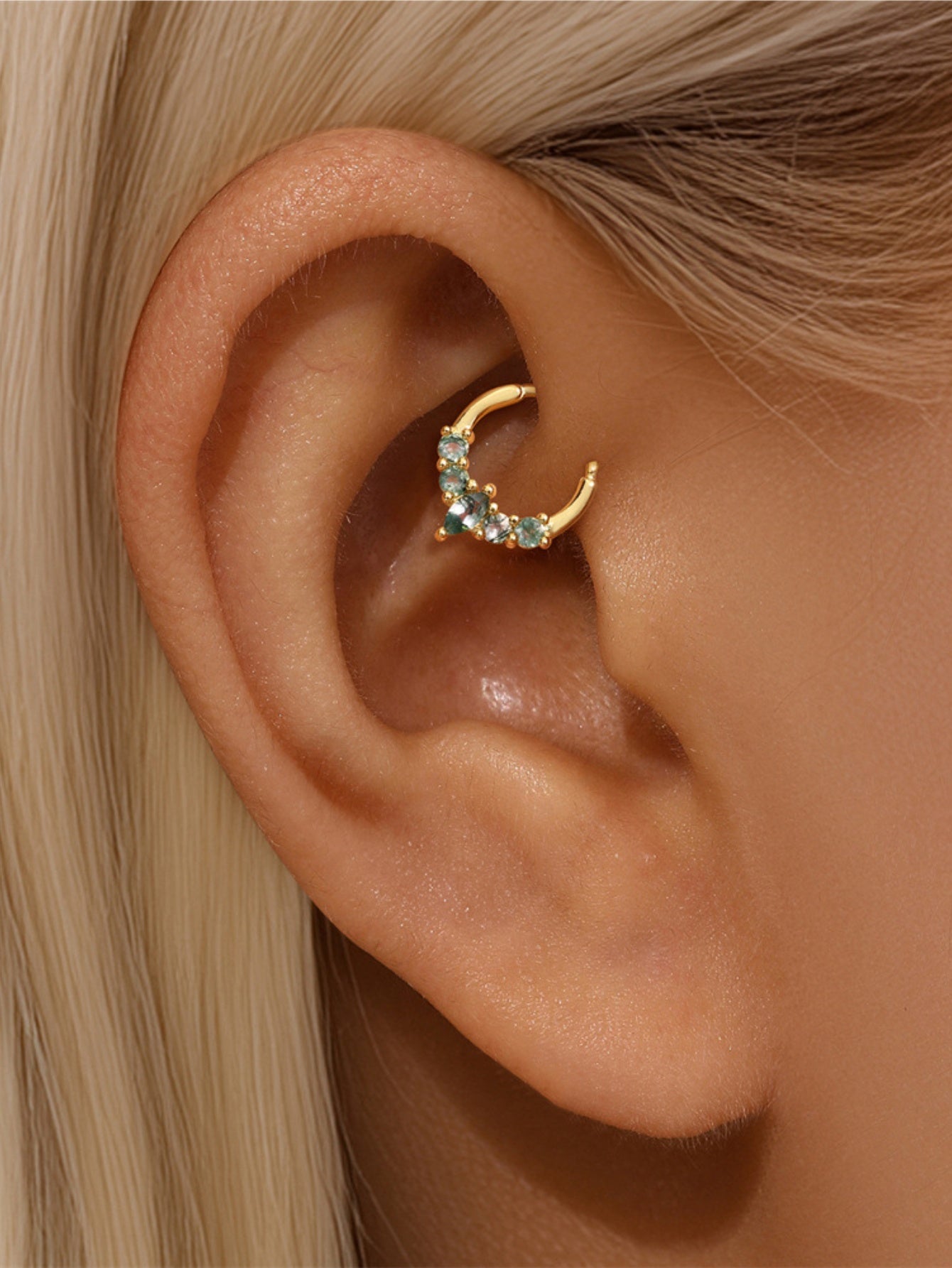 925 Sterling Silver Moss Agate Clicker Hoop for Daith & Septum