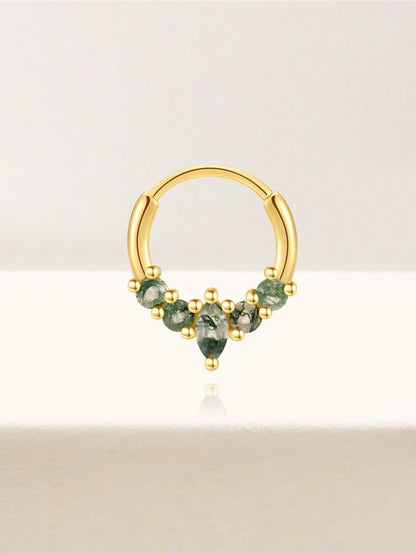 925 Sterling Silver Moss Agate Clicker Hoop for Daith & Septum