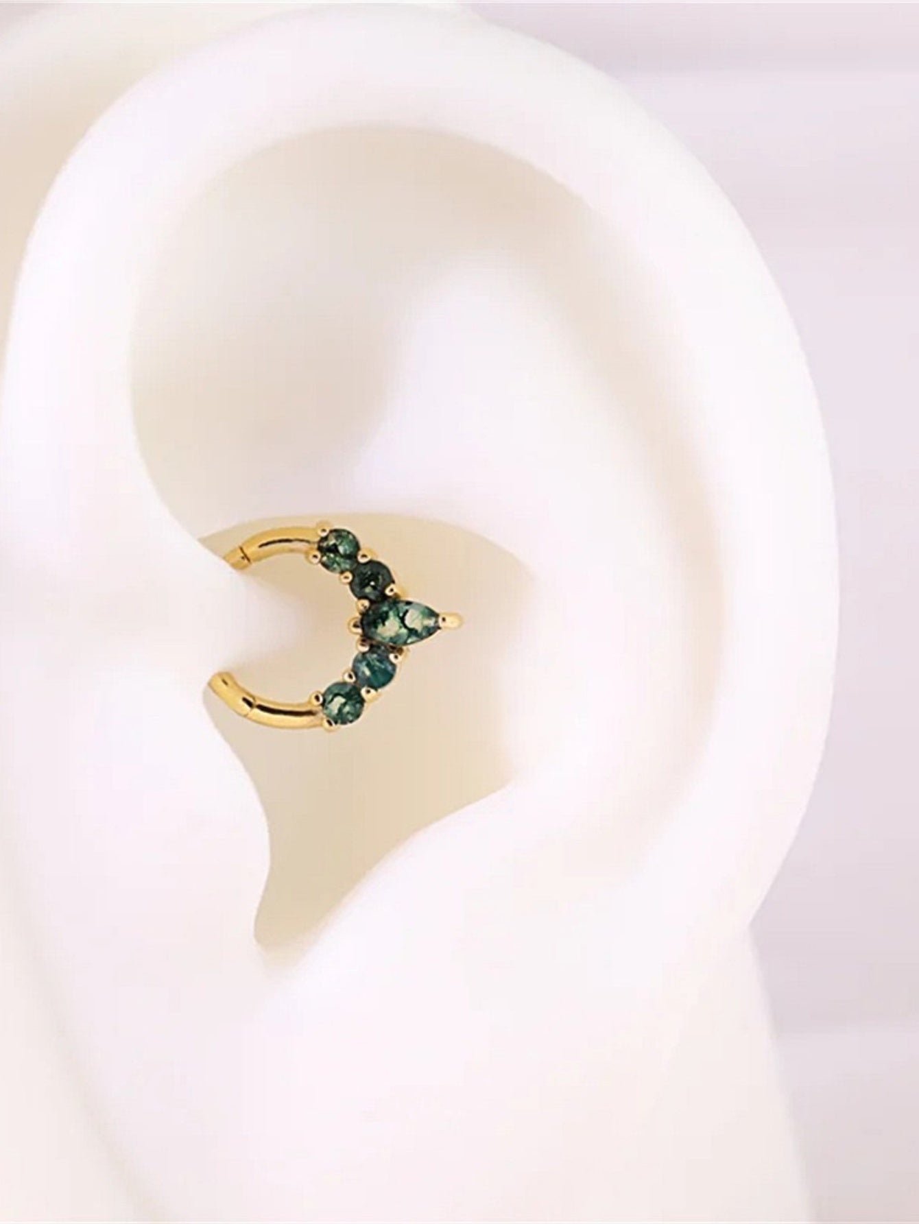 925 Sterling Silver Moss Agate Clicker Hoop for Daith & Septum