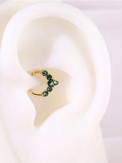 925 Sterling Silver Moss Agate Clicker Hoop for Daith & Septum