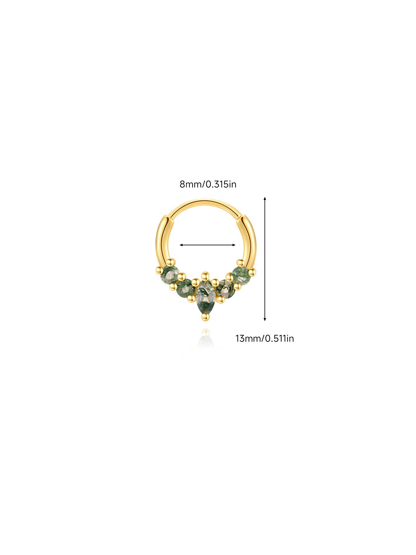 925 Sterling Silver Moss Agate Clicker Hoop for Daith & Septum