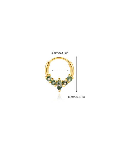 925 Sterling Silver Moss Agate Clicker Hoop for Daith & Septum
