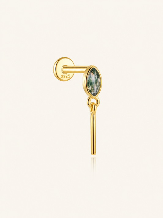 925 Sterling Silver Moss Agate Dangle Flat Back Stud