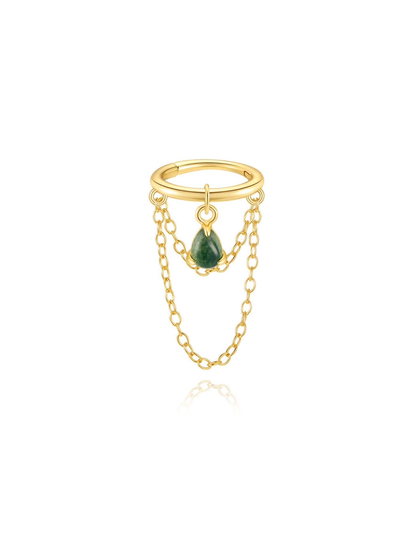 925 Sterling Silver Moss Agate Double Chain Drop Huggie Hoop