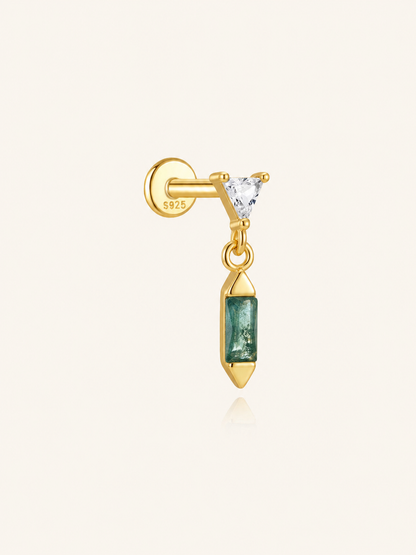 925 Sterling Silver Moss Agate Geometric Dangle Stud