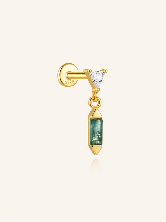925 Sterling Silver Moss Agate Geometric Dangle Stud