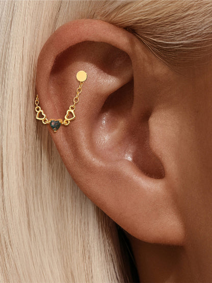 925 Sterling Silver Moss Agate Heart Link Ear Chain Connector