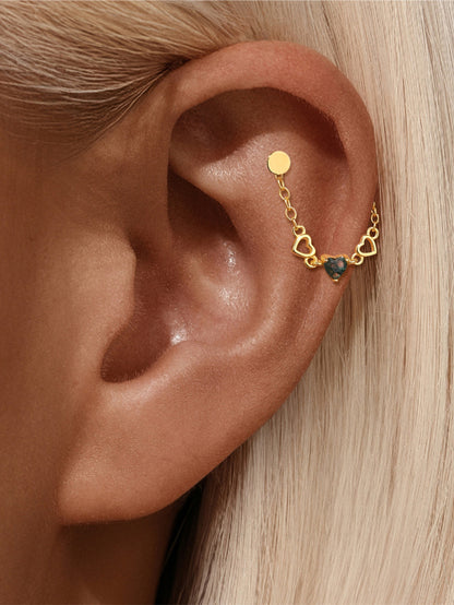 925 Sterling Silver Moss Agate Heart Link Ear Chain Connector