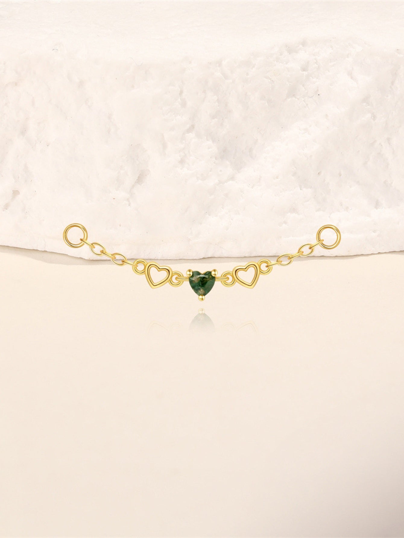 925 Sterling Silver Moss Agate Heart Link Ear Chain Connector