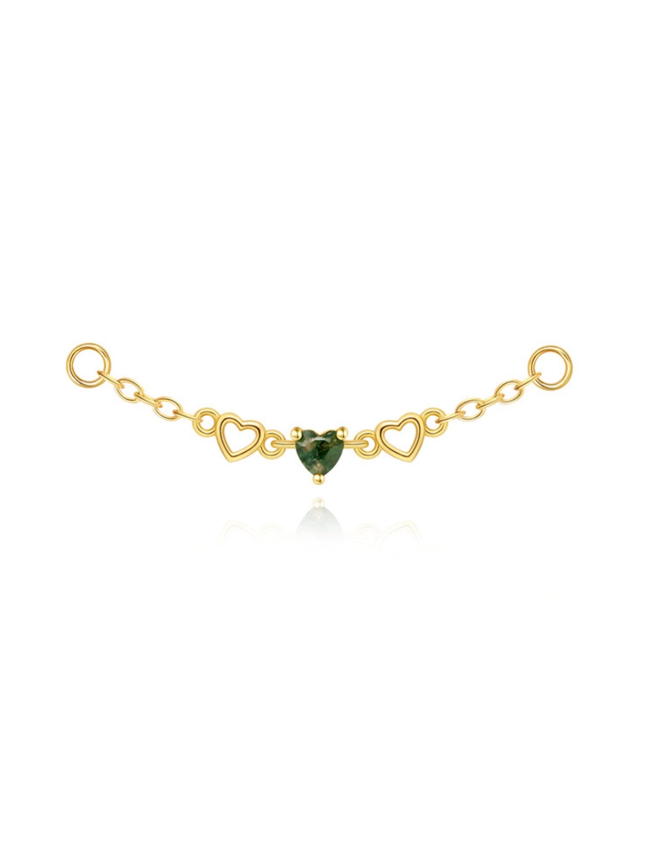 925 Sterling Silver Moss Agate Heart Link Ear Chain Connector