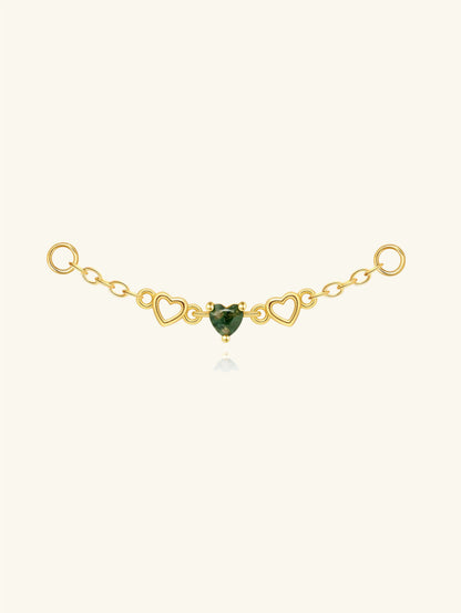 925 Sterling Silver Moss Agate Heart Link Ear Chain Connector