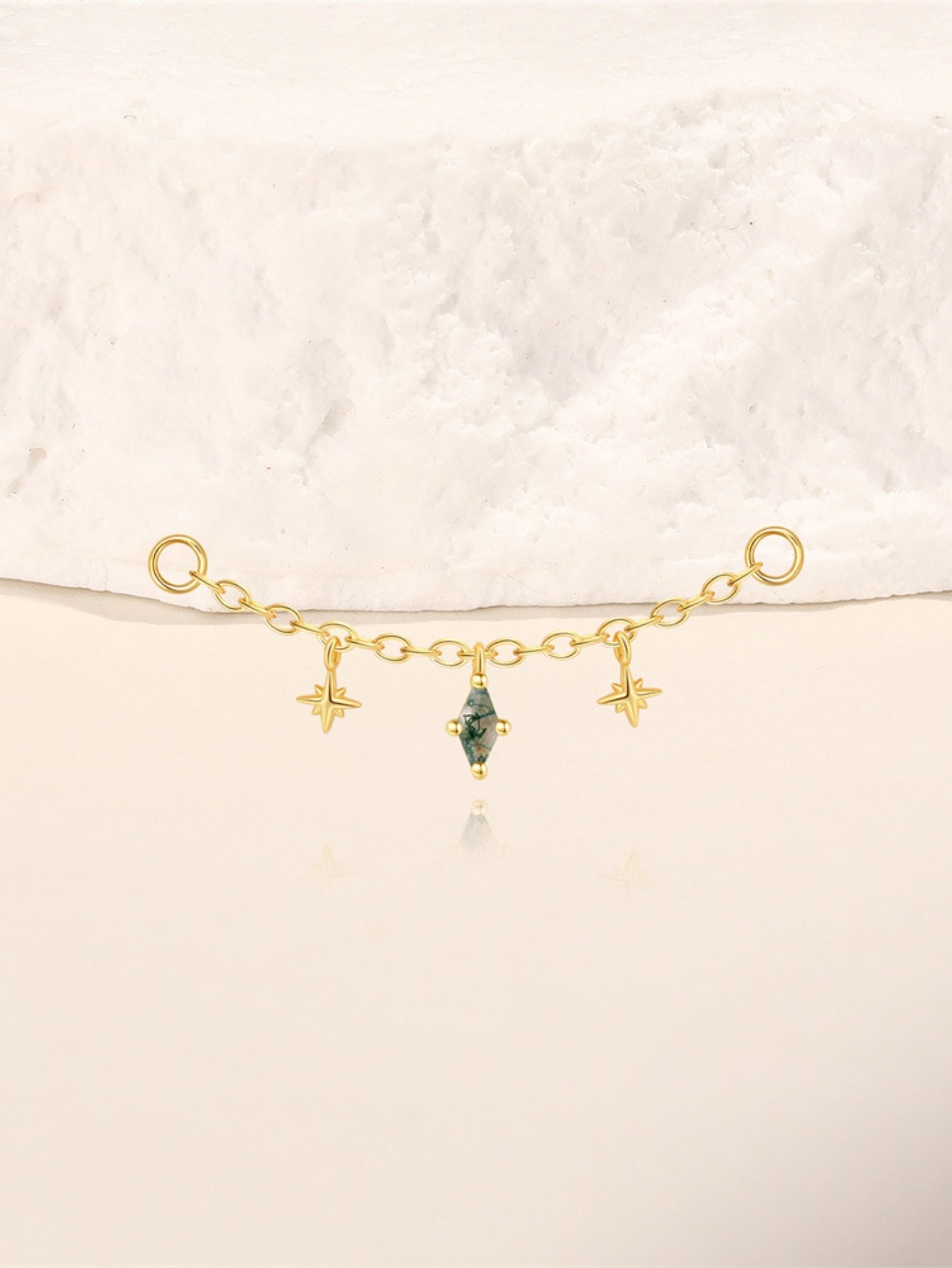 925 Sterling Silver Moss Agate Star Charm Ear Chain Connector