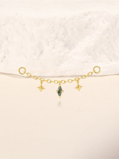 925 Sterling Silver Moss Agate Star Charm Ear Chain Connector