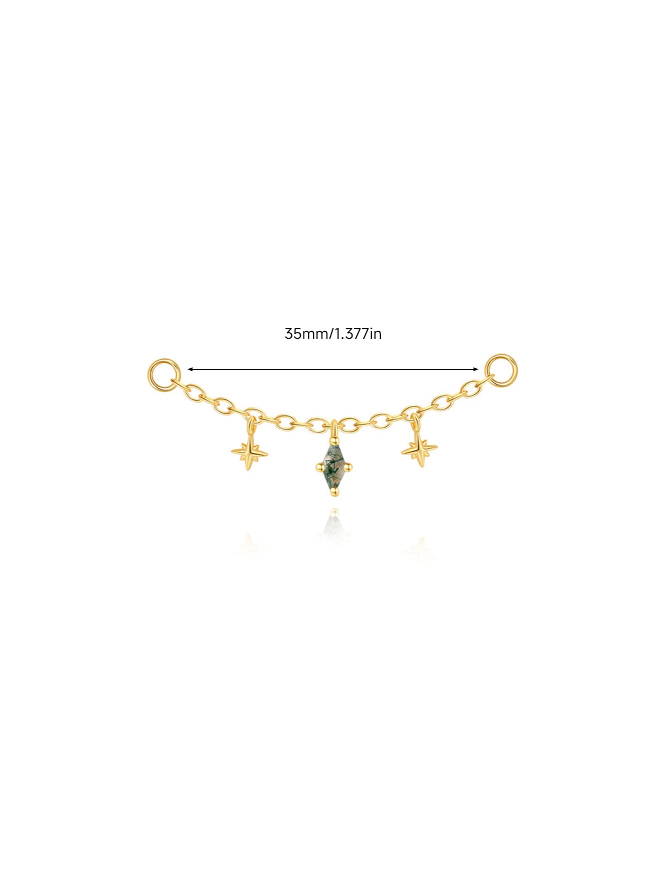 925 Sterling Silver Moss Agate Star Charm Ear Chain Connector