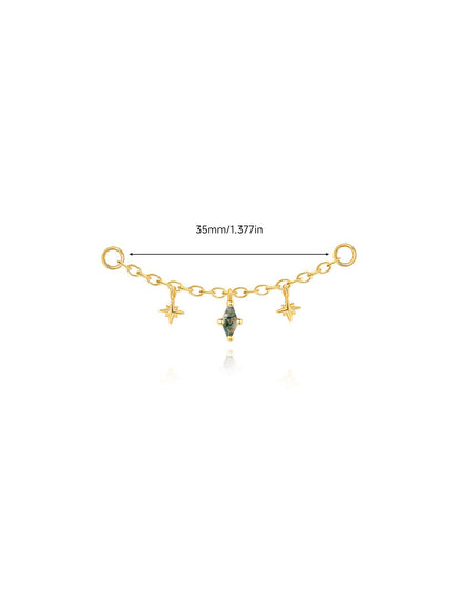 925 Sterling Silver Moss Agate Star Charm Ear Chain Connector