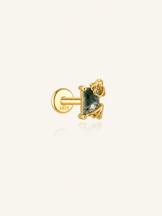 925 Sterling Silver Moss Agate Statement Flat Back Stud