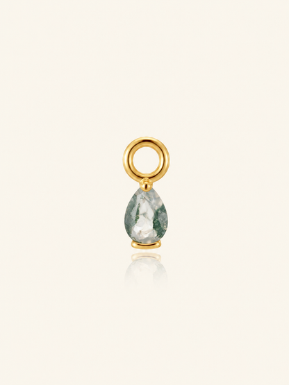 925 Sterling Silver Moss Agate Teardrop Hoop Charm