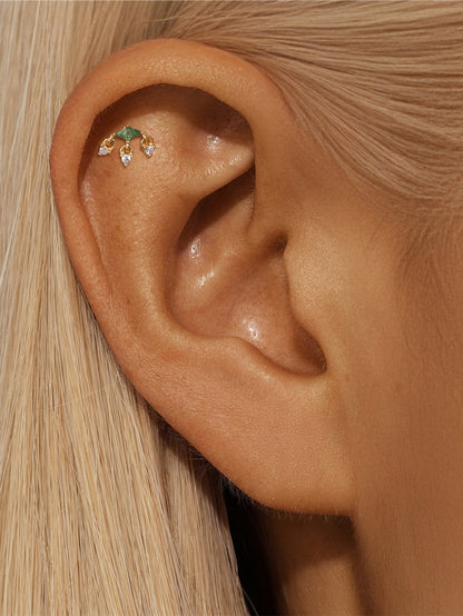 925 Sterling Silver Moss Agate Triple Dangle Flat Back Stud