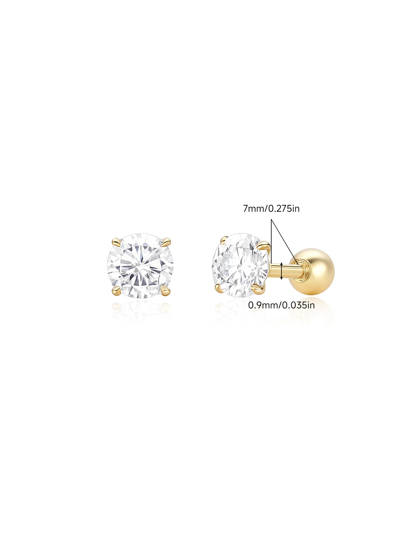 925 Sterling Silver Multi Size CZ Ball Back Stud Earrings In Gold