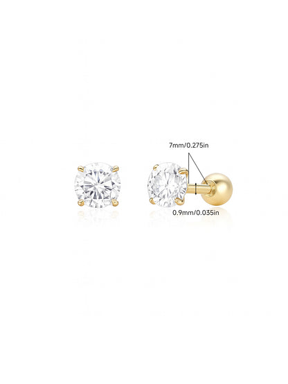 925 Sterling Silver Multi Size CZ Ball Back Stud Earrings In Gold