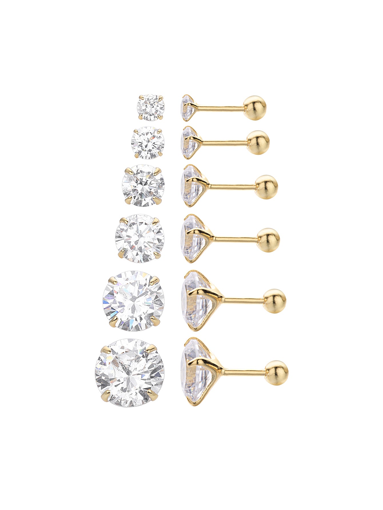 925 Sterling Silver Multi Size CZ Ball Back Stud Earrings In Silver