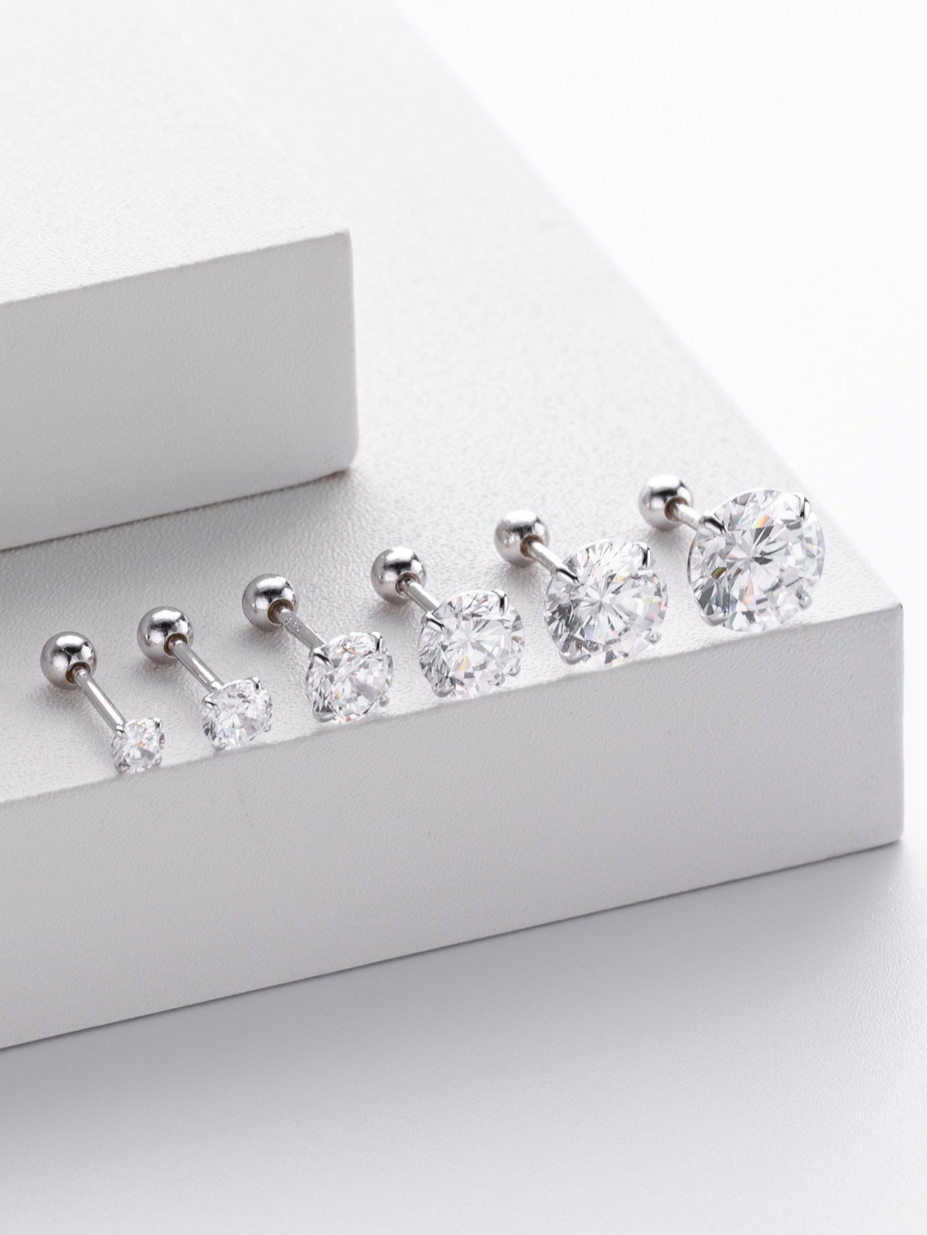 925 Sterling Silver Multi Size CZ Ball Back Stud Earrings In Gold