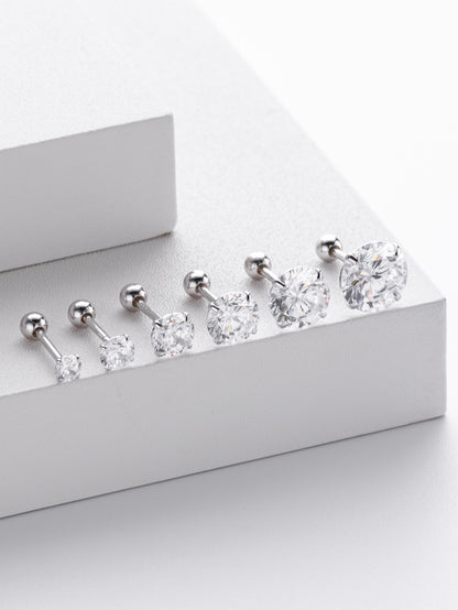 925 Sterling Silver Multi Size CZ Ball Back Stud Earrings In Gold