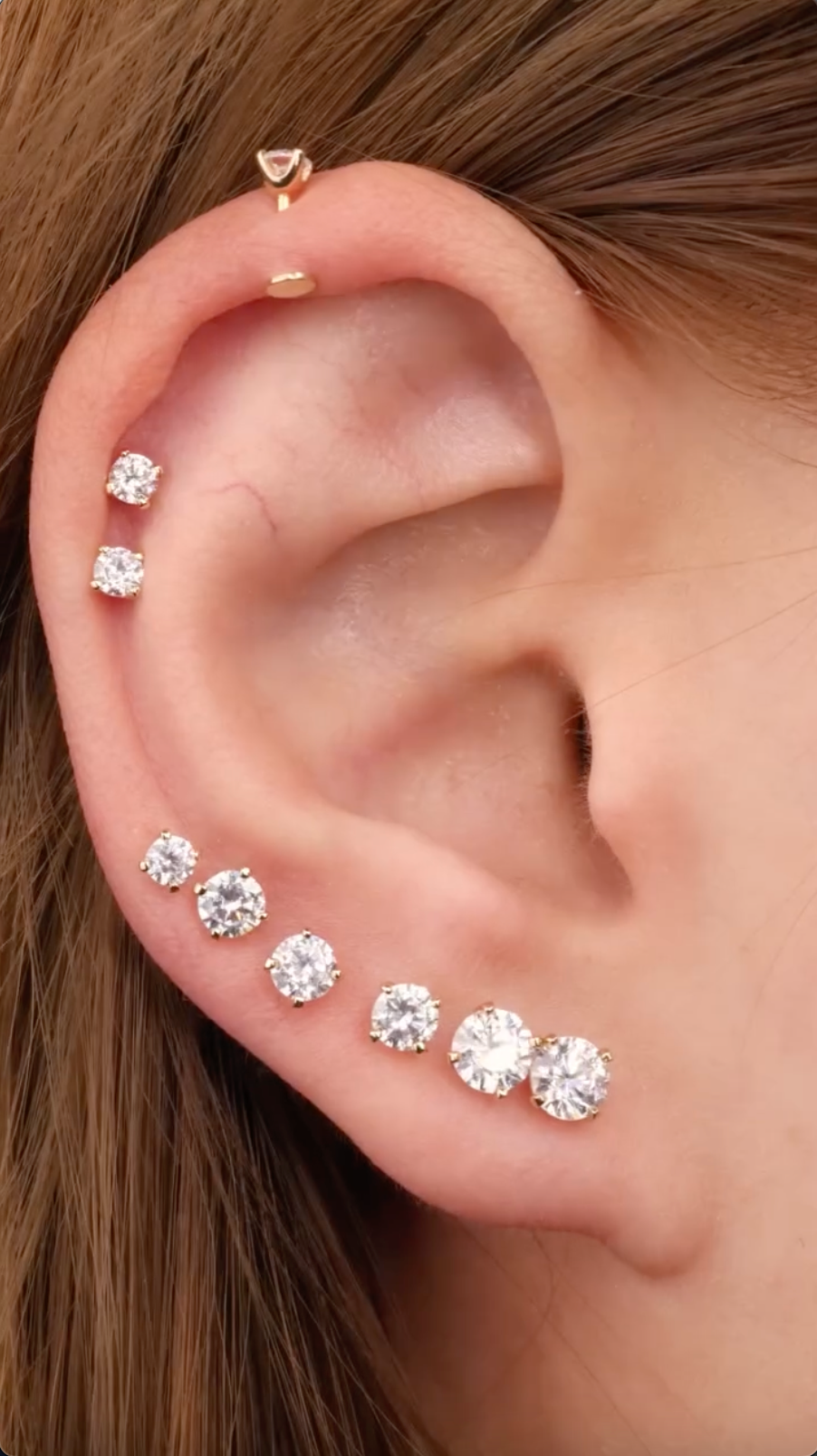 925 Sterling Silver Multi Size CZ Ball Back Stud Earrings In Gold