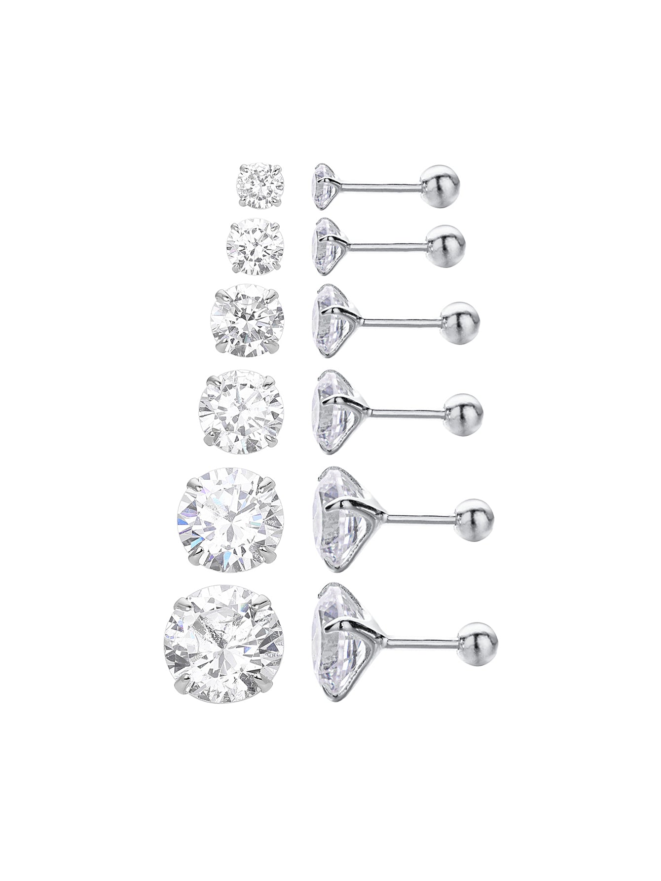 925 Sterling Silver Multi Size CZ Ball Back Stud Earrings In Gold