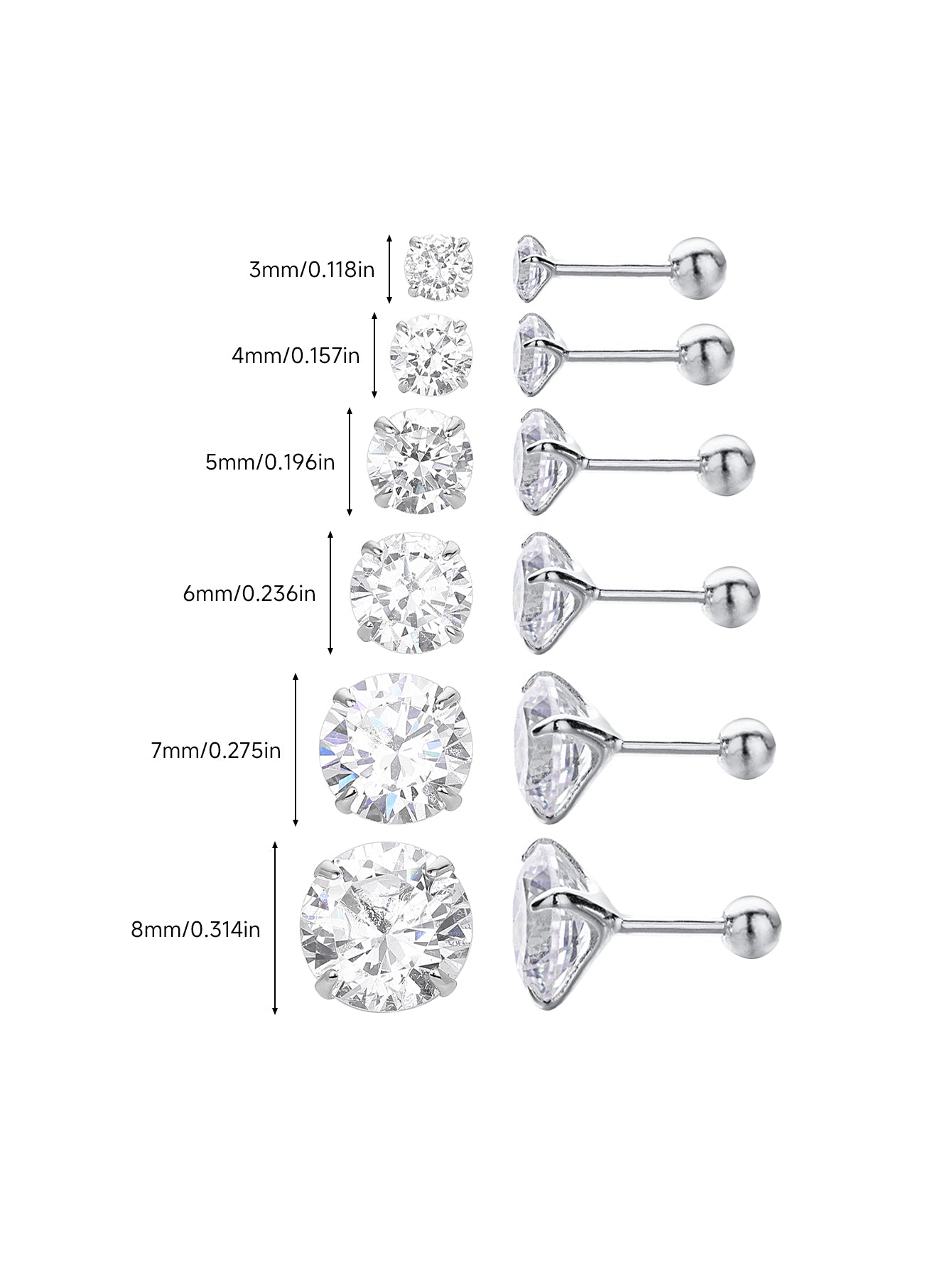 925 Sterling Silver Multi Size CZ Ball Back Stud Earrings In Gold