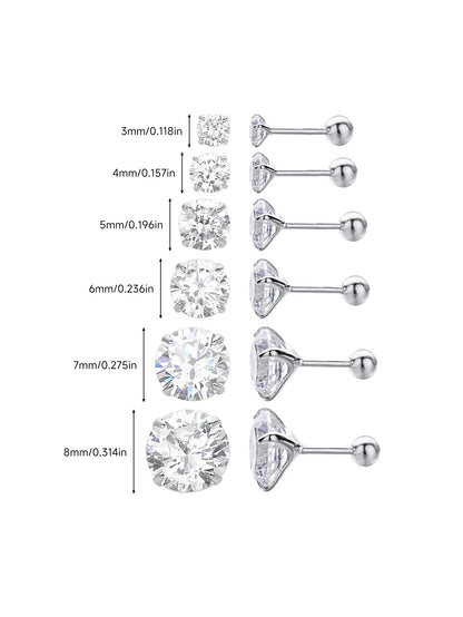 925 Sterling Silver Multi Size CZ Ball Back Stud Earrings In Gold