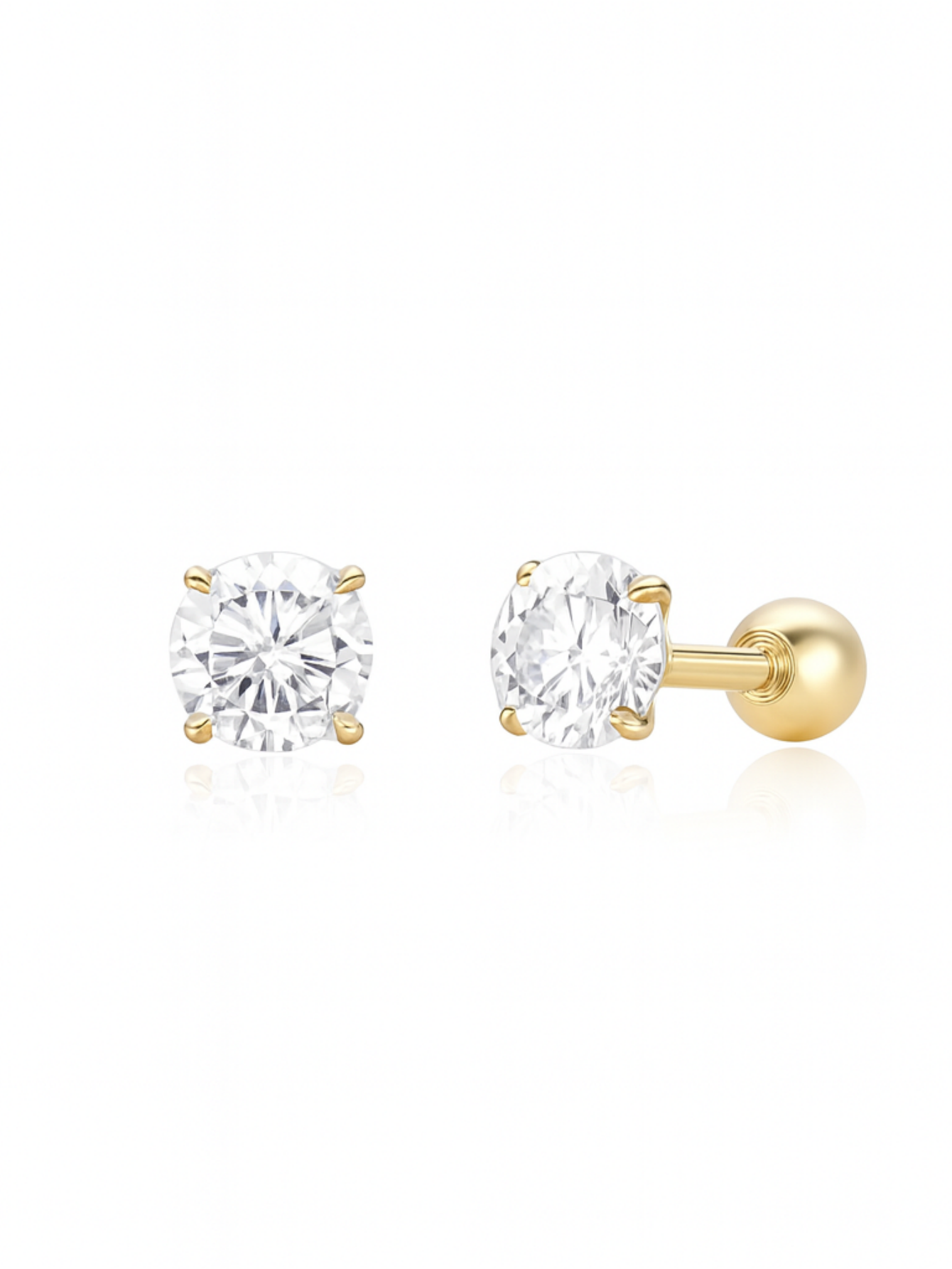 925 Sterling Silver Multi Size CZ Ball Back Stud Earrings In Gold